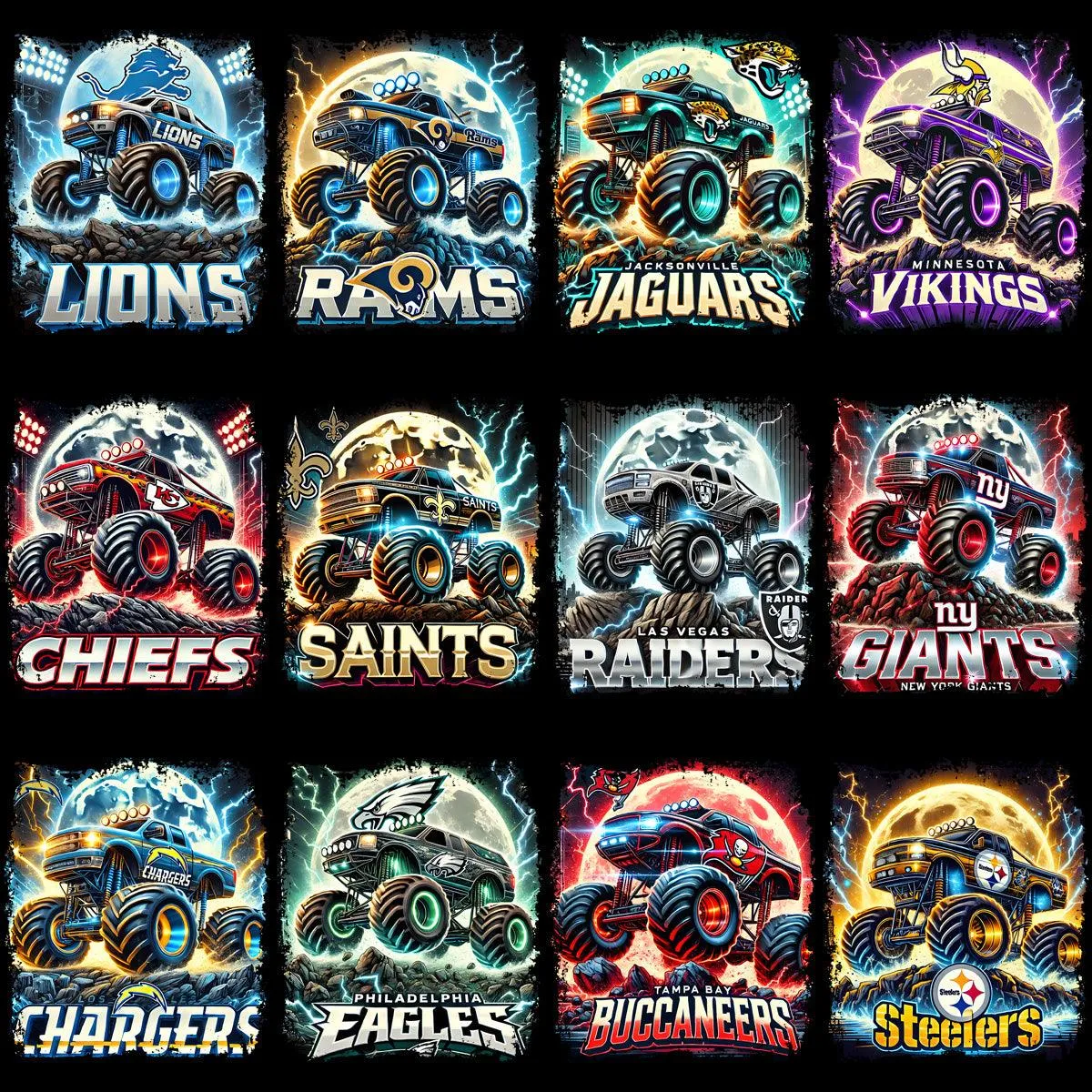 32 Monster Truck Football Designs Bundle PNG