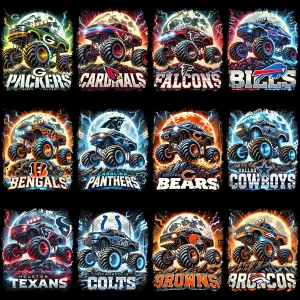 32 Monster Truck Football Designs Bundle PNG