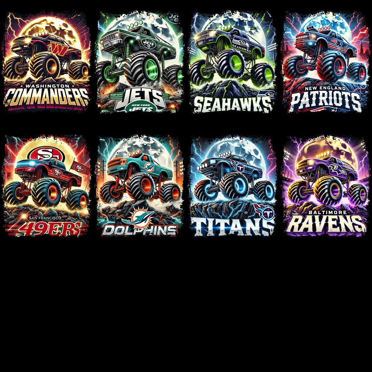 32 Monster Truck Football Designs Bundle PNG