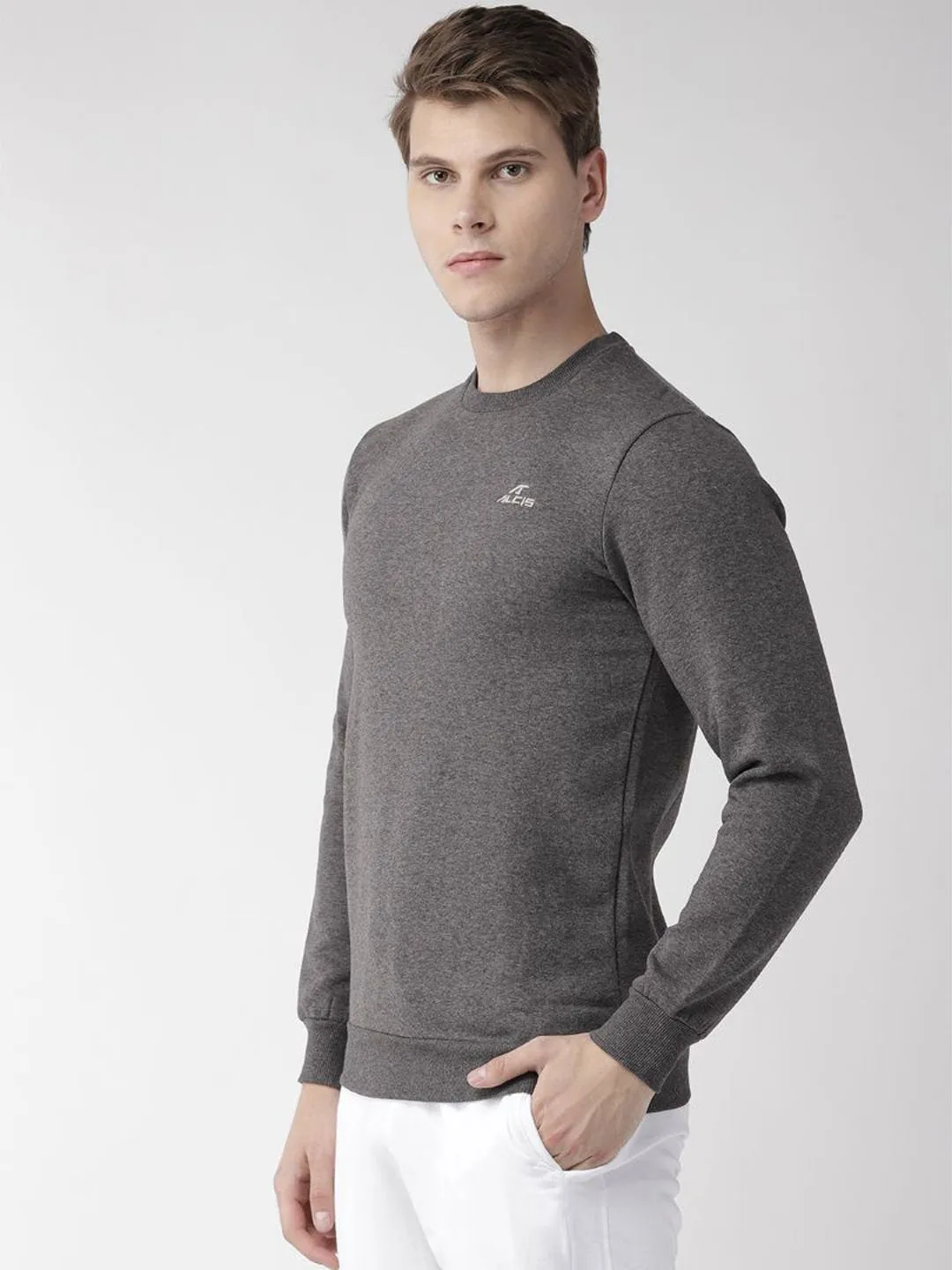 Alcis Men Charcoal Grey Solid Sports Sweatshirt