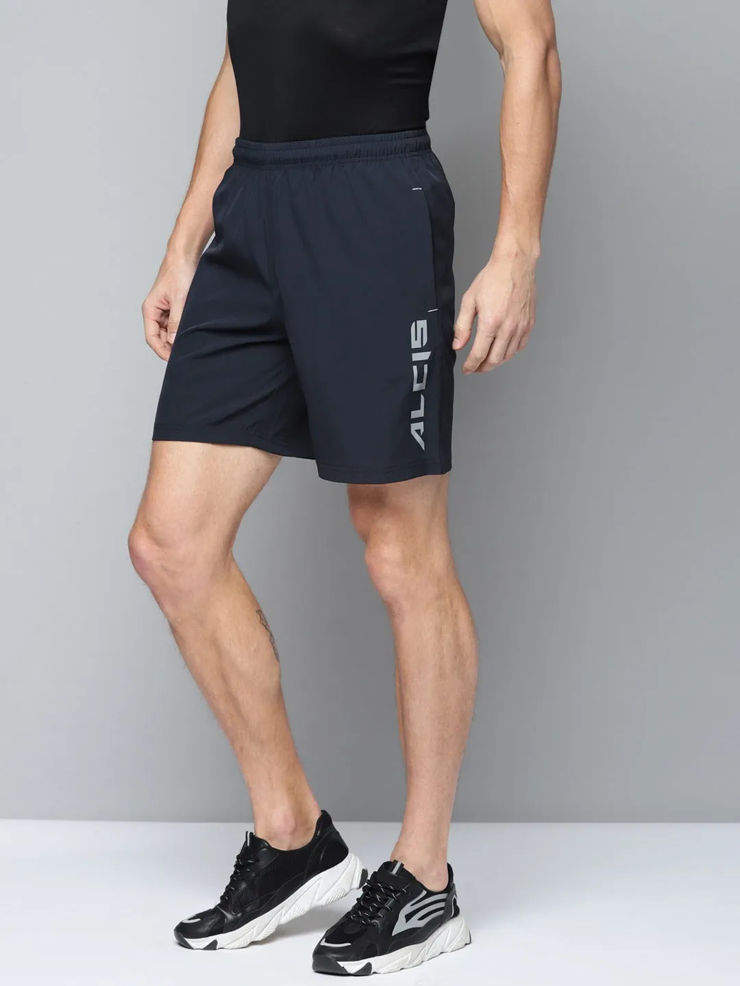 ALCIS Men Navy Blue Solid Slim Fit Running Sports Shorts