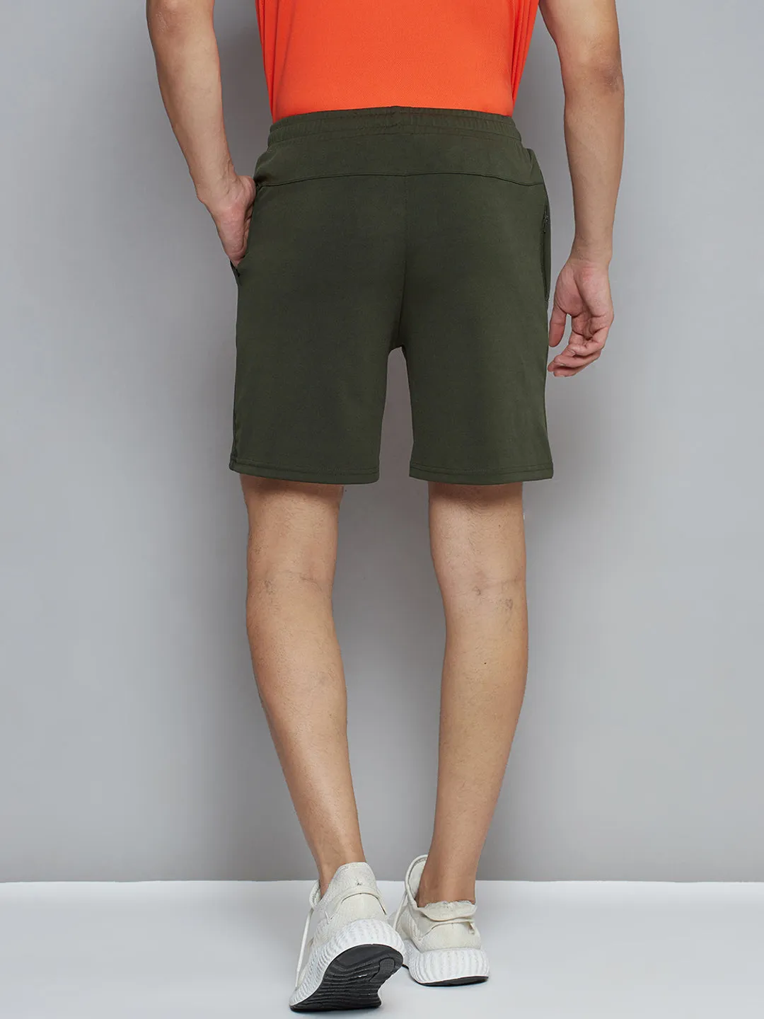 Alcis Men Olive Green Solid Slim Fit Sports Shorts