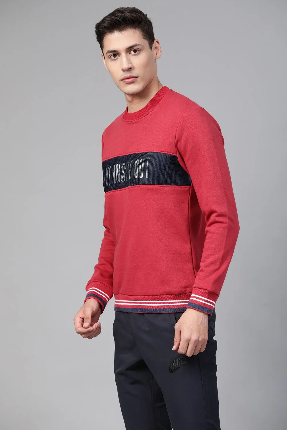 Alcis Men Red Navy Blue Printed Detail Sports Sweatshirt