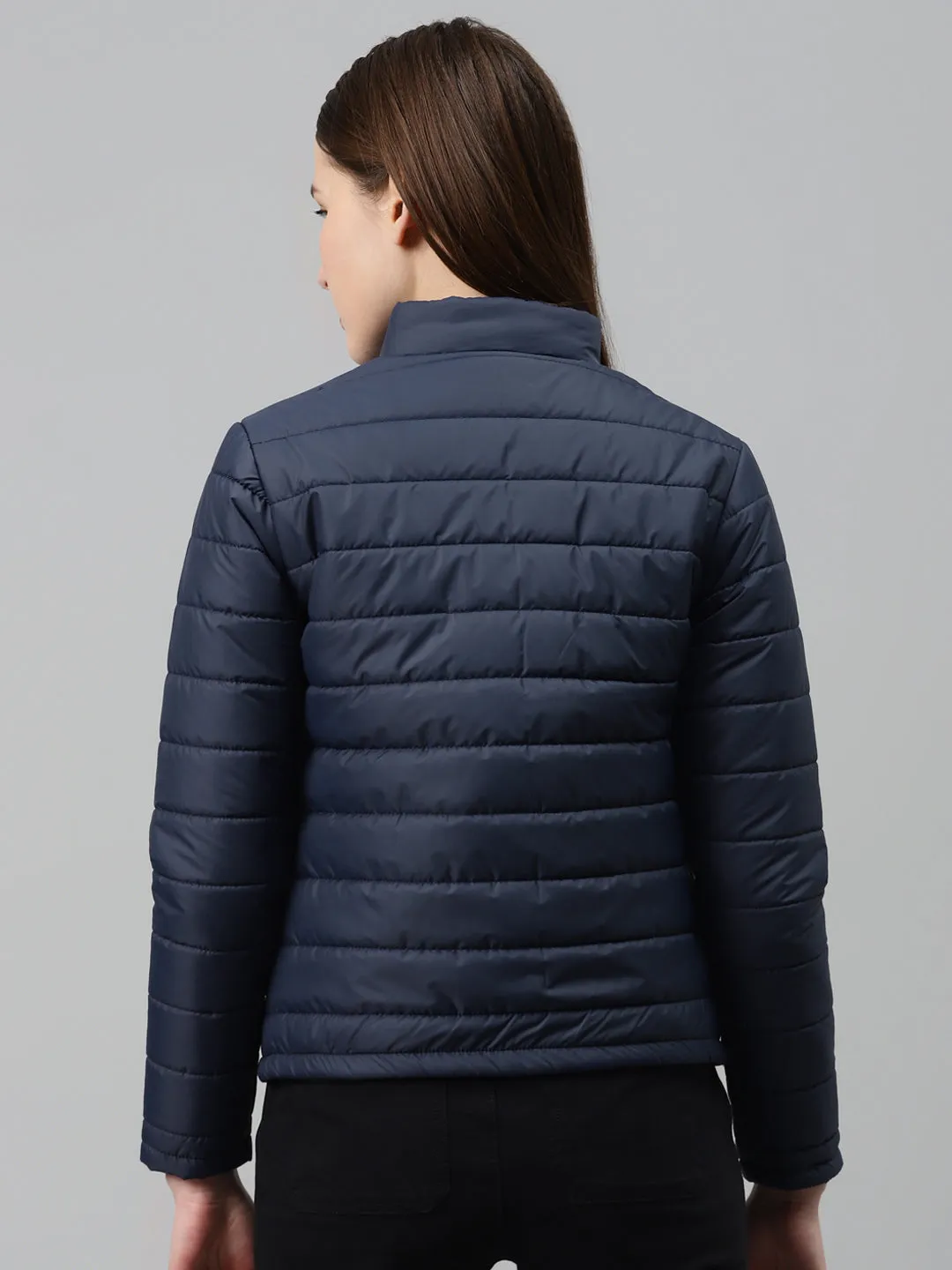 Alcis Women Navy Blue Solid Padded Jacket