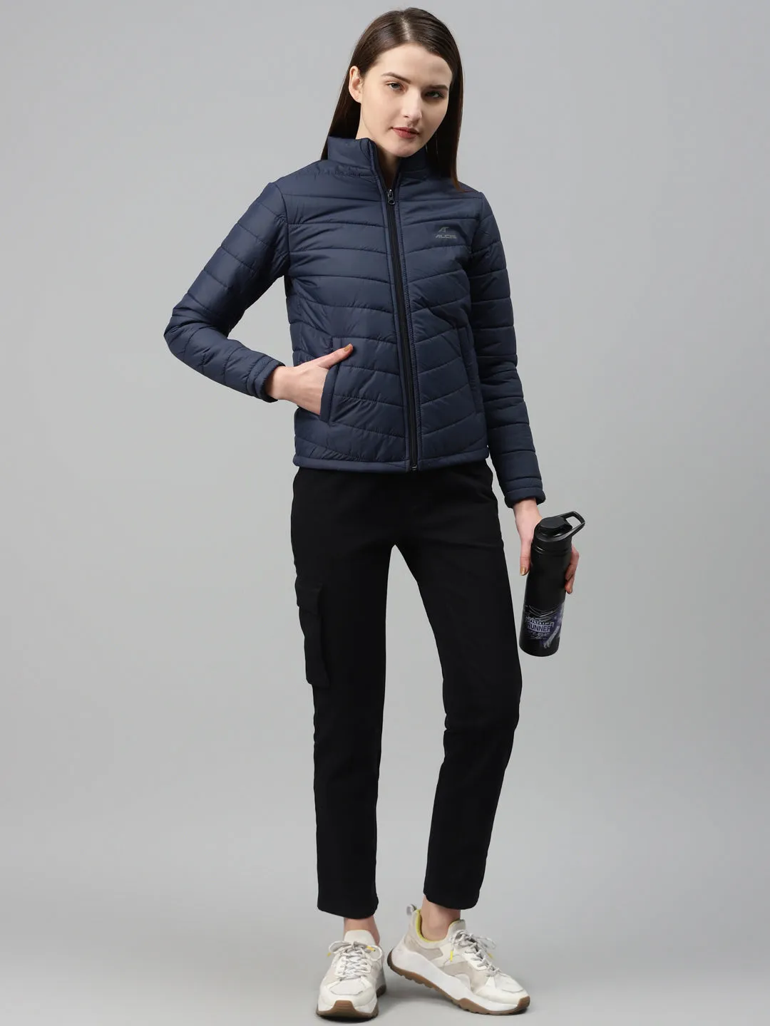 Alcis Women Navy Blue Solid Padded Jacket