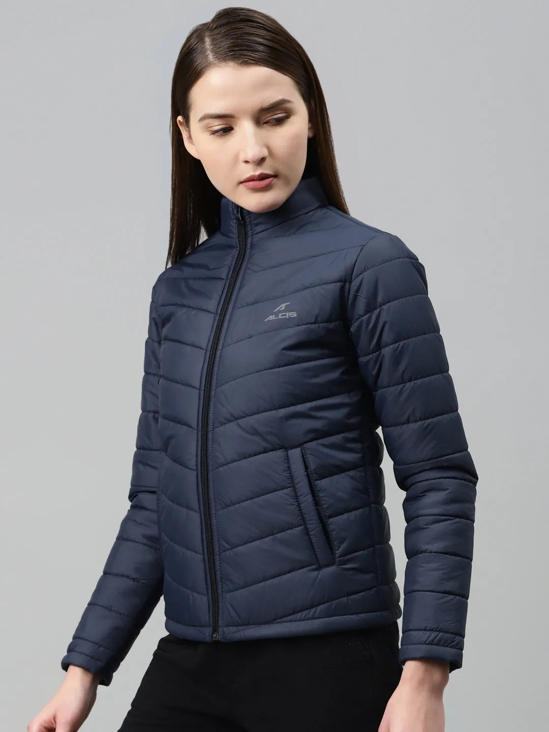 Alcis Women Navy Blue Solid Padded Jacket