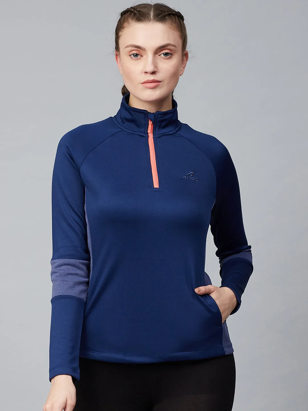 Alcis Women Navy Blue Solid Pullover Sweatshirt