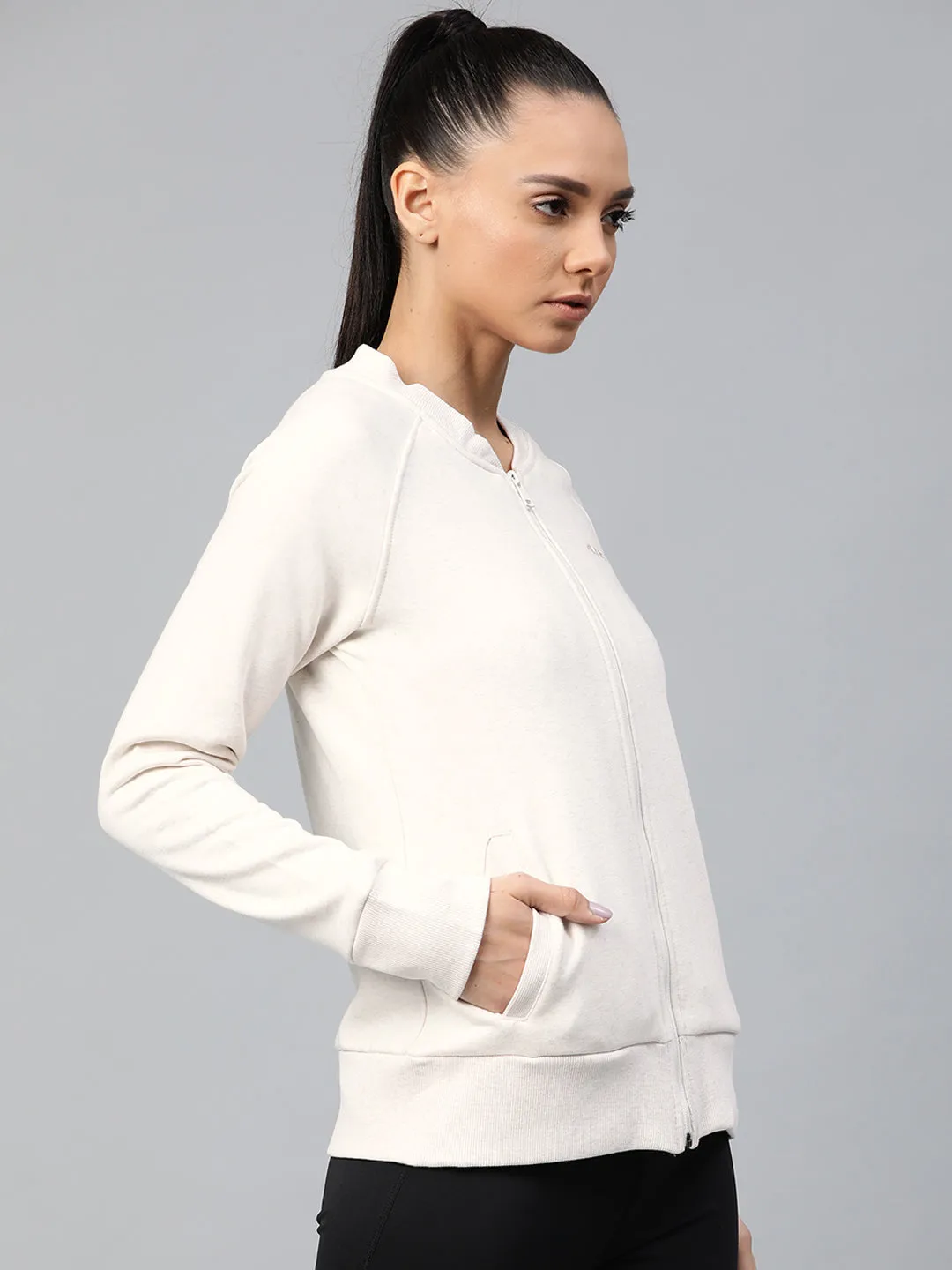 Alcis Women Off-White Solid Sweatshirt