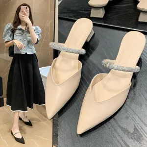 Amozae Fashion Sandals Women Pointed Simple Pumps New Banquet Dress Shoes Square Heel Mature Green Single Shoes Size 43 Chaussure Femme