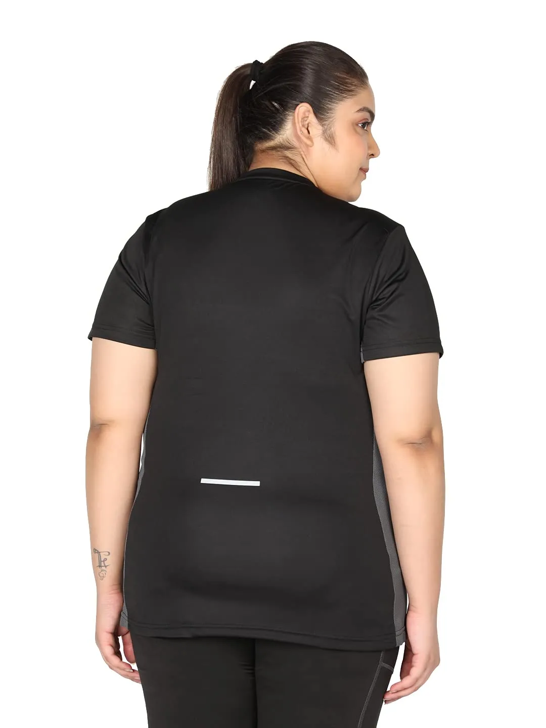 CHKOKKO Women's Plus Size Round Neck Dry Fit Gym Sports T-Shirt Black 4XL