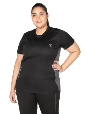 CHKOKKO Women's Plus Size Round Neck Dry Fit Gym Sports T-Shirt Black 4XL