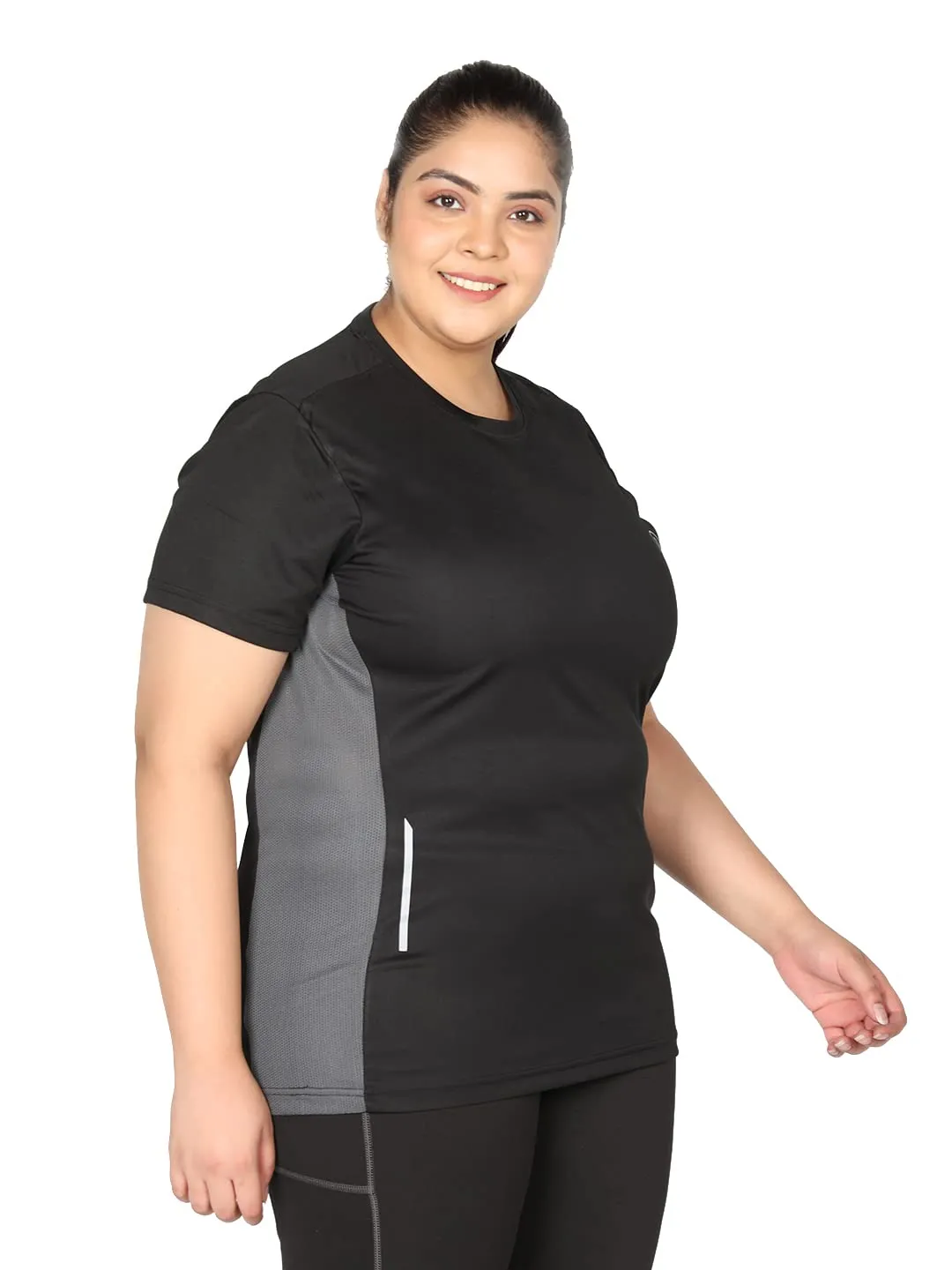 CHKOKKO Women's Plus Size Round Neck Dry Fit Gym Sports T-Shirt Black 4XL