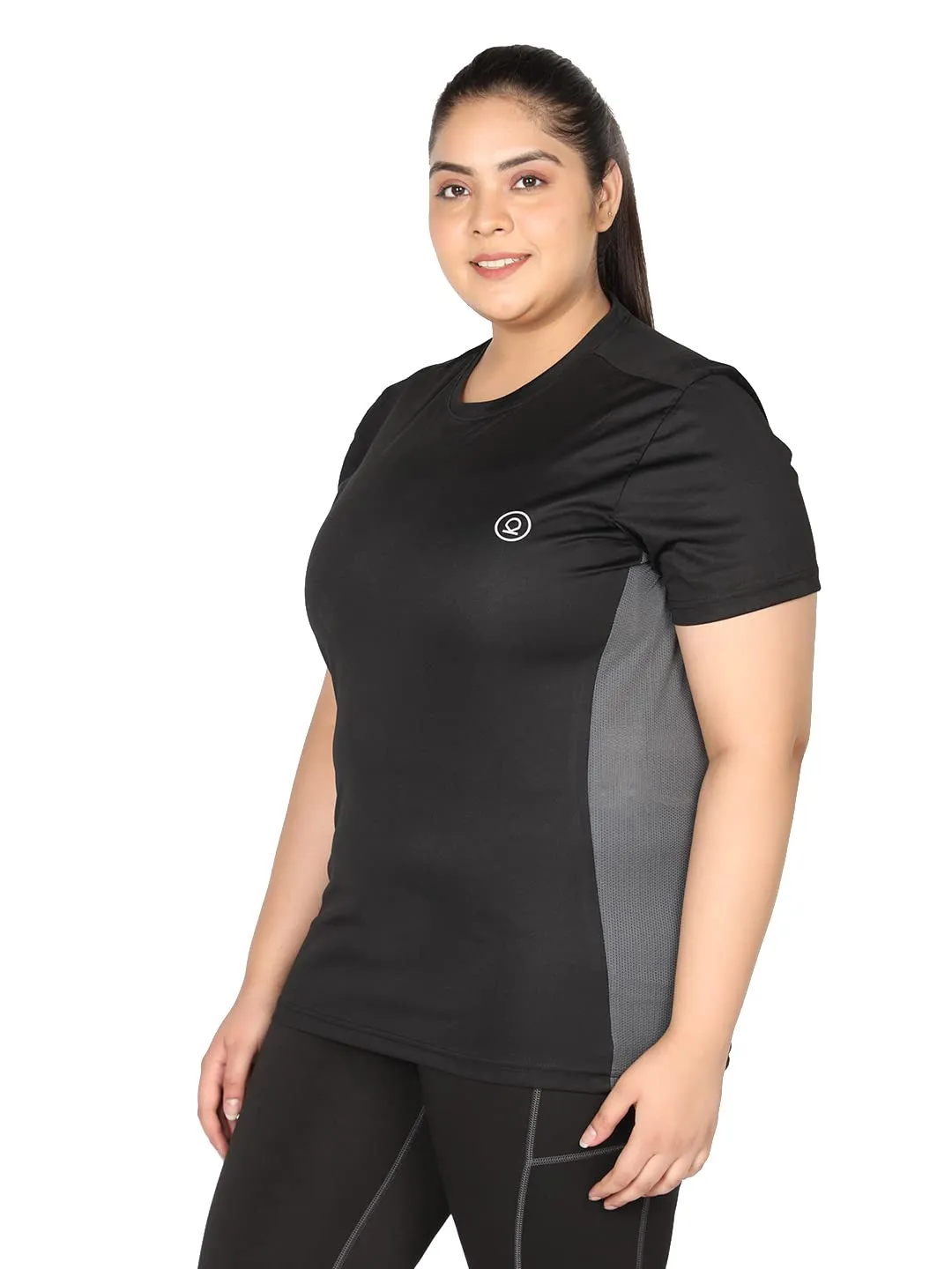 CHKOKKO Women's Plus Size Round Neck Dry Fit Gym Sports T-Shirt Black 4XL