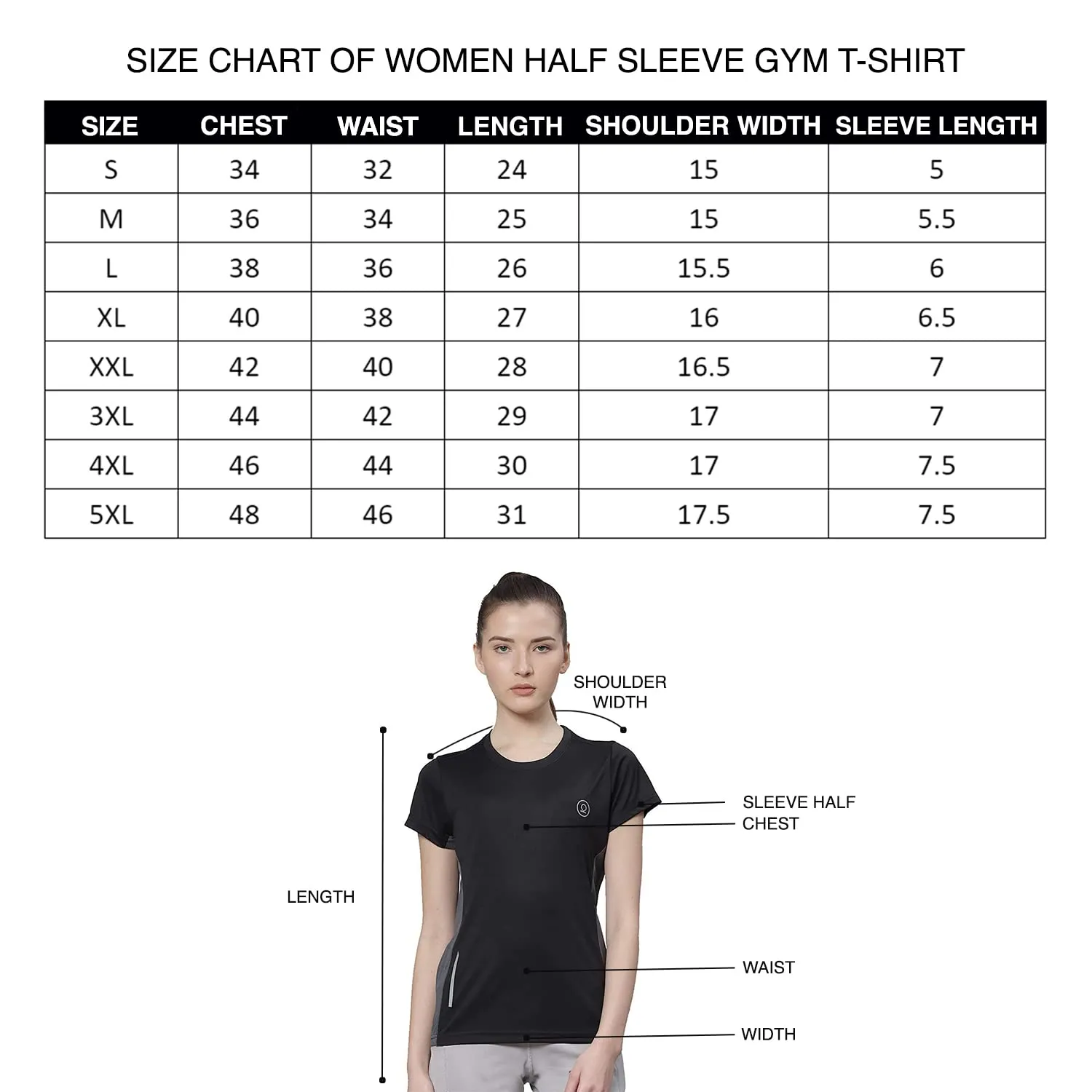 CHKOKKO Women's Round Neck Dry Fit Gym Sports T-Shirt Black Size L