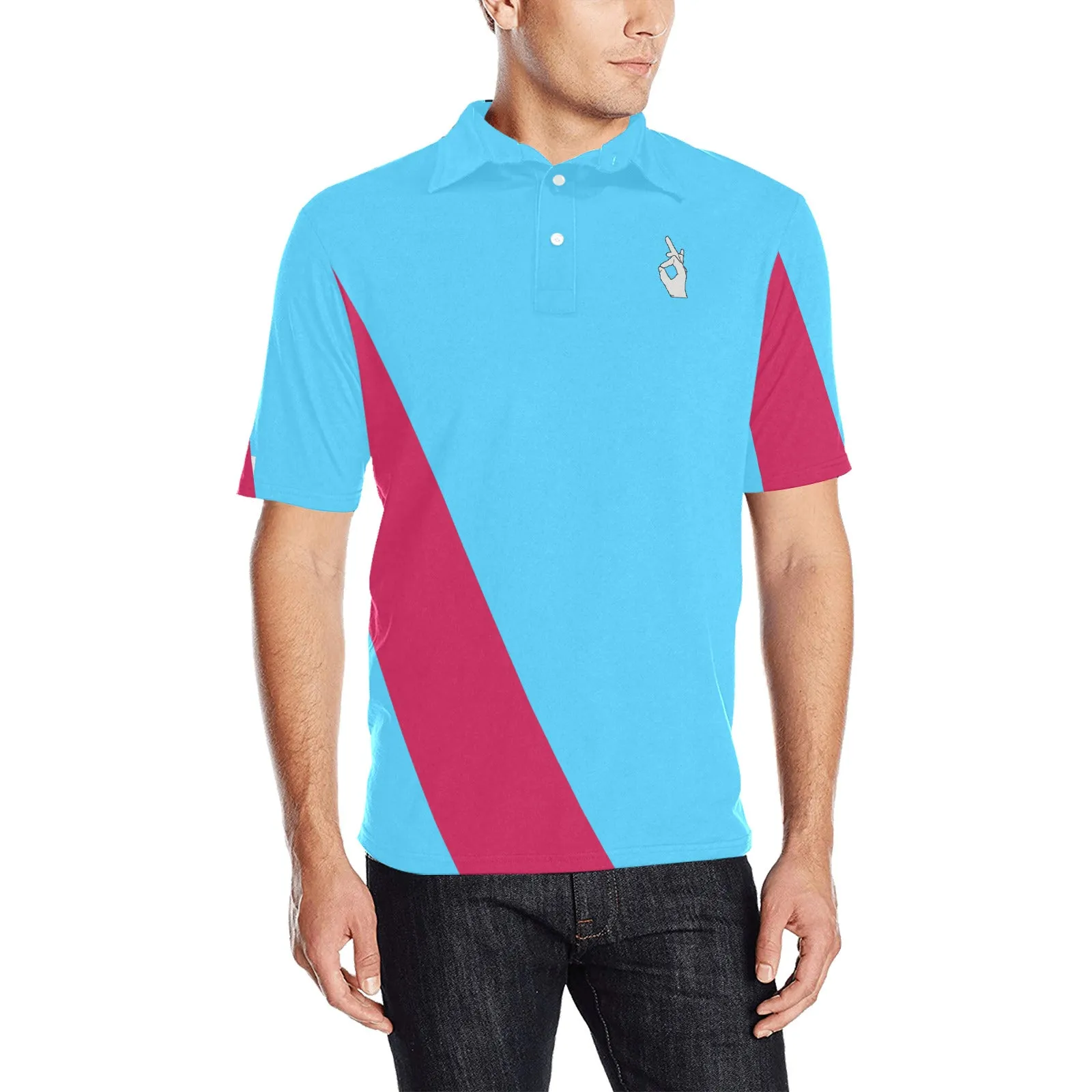 DTI Soccer Blue and Pink Stripe Polo Men's Shirt