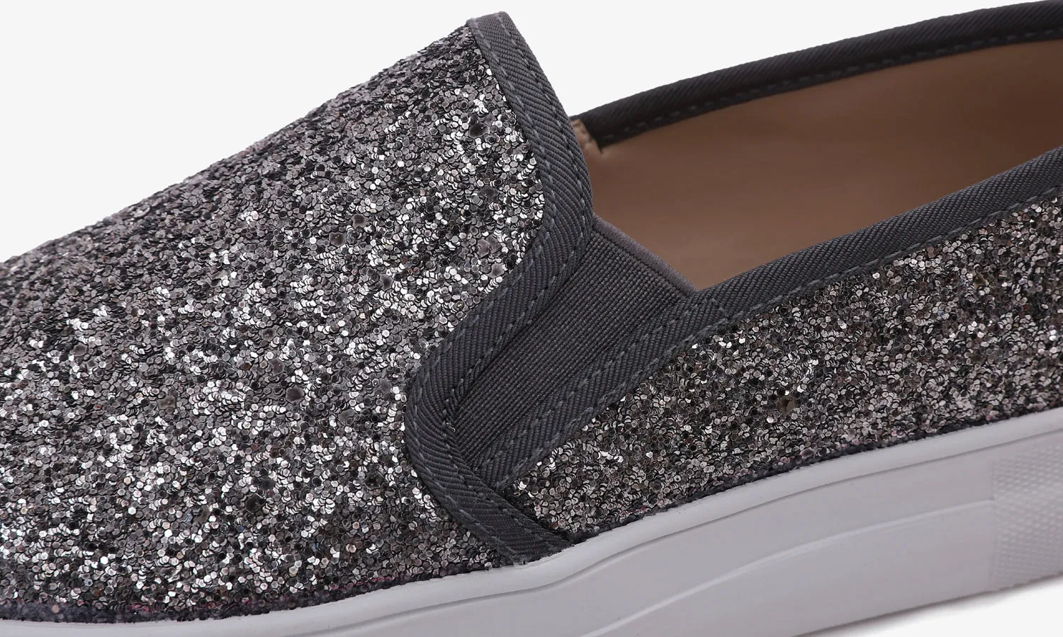 Feversole Women's Glitter Pewter Platform Slip On Sneaker Casual Flat Loafers