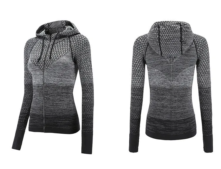 Front Zipper hooded Yoga Shirts Long Sleeve Yoga Top Sportswear Quick Dry  Tracksuit Running Jacket