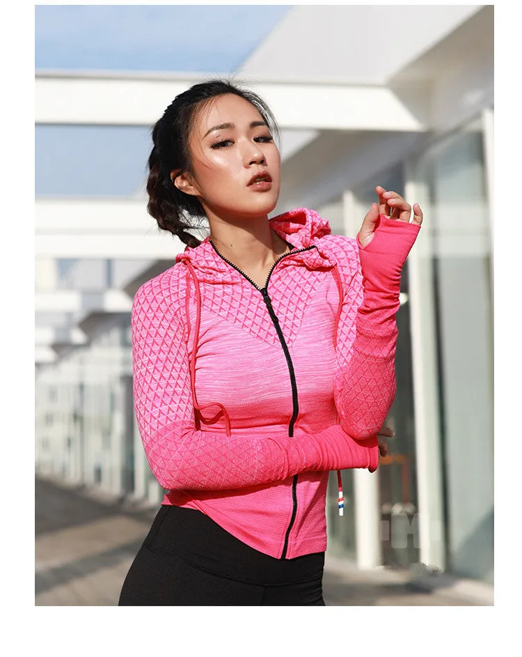 Front Zipper hooded Yoga Shirts Long Sleeve Yoga Top Sportswear Quick Dry  Tracksuit Running Jacket