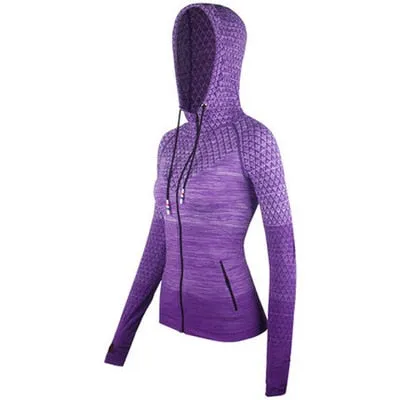 Front Zipper hooded Yoga Shirts Long Sleeve Yoga Top Sportswear Quick Dry  Tracksuit Running Jacket