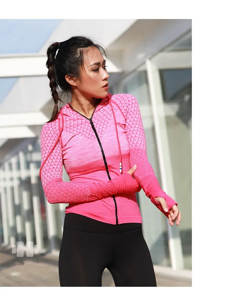 Front Zipper hooded Yoga Shirts Long Sleeve Yoga Top Sportswear Quick Dry  Tracksuit Running Jacket