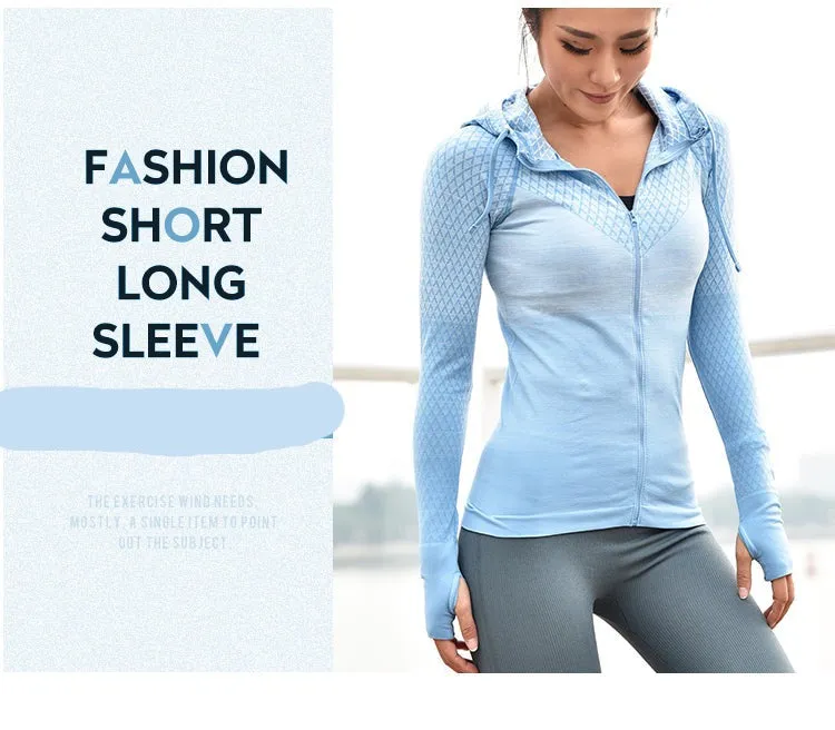 Front Zipper hooded Yoga Shirts Long Sleeve Yoga Top Sportswear Quick Dry  Tracksuit Running Jacket