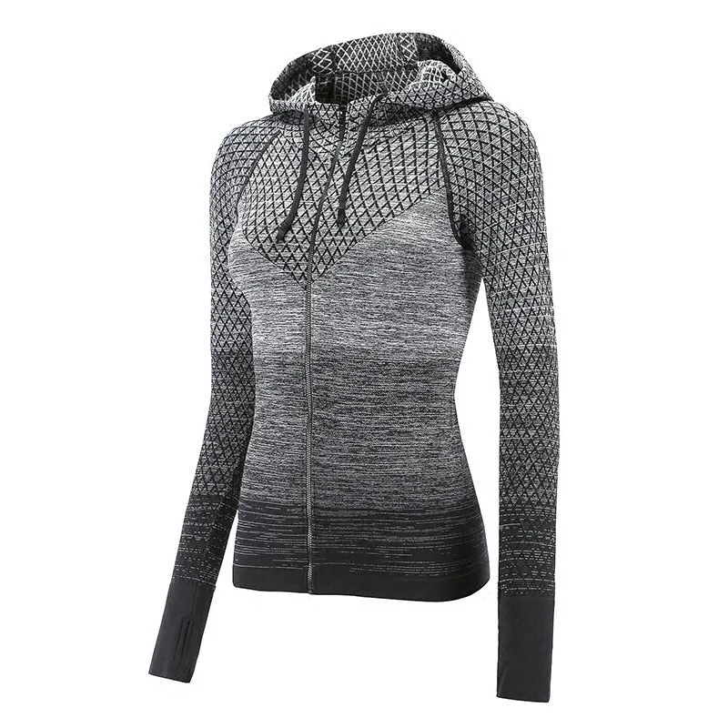 Front Zipper hooded Yoga Shirts Long Sleeve Yoga Top Sportswear Quick Dry  Tracksuit Running Jacket