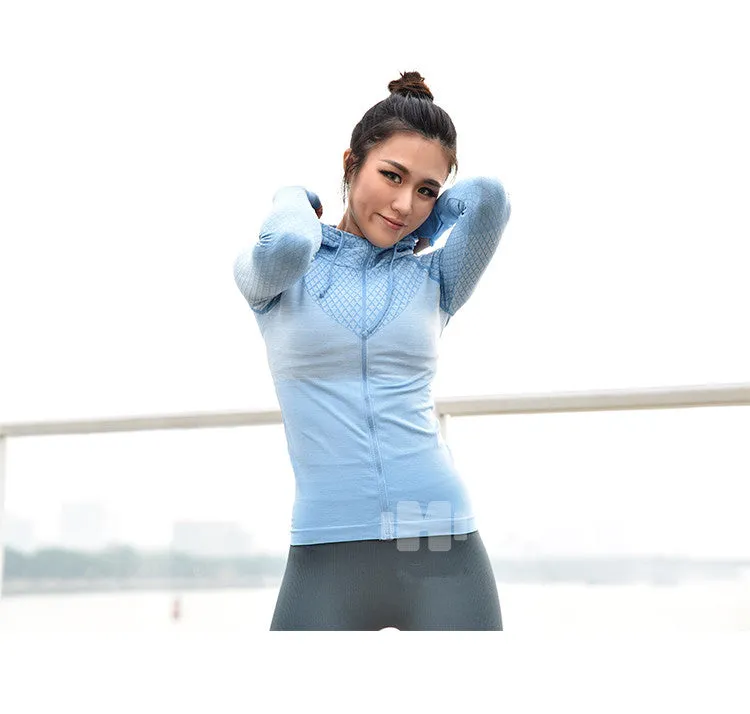 Front Zipper hooded Yoga Shirts Long Sleeve Yoga Top Sportswear Quick Dry  Tracksuit Running Jacket