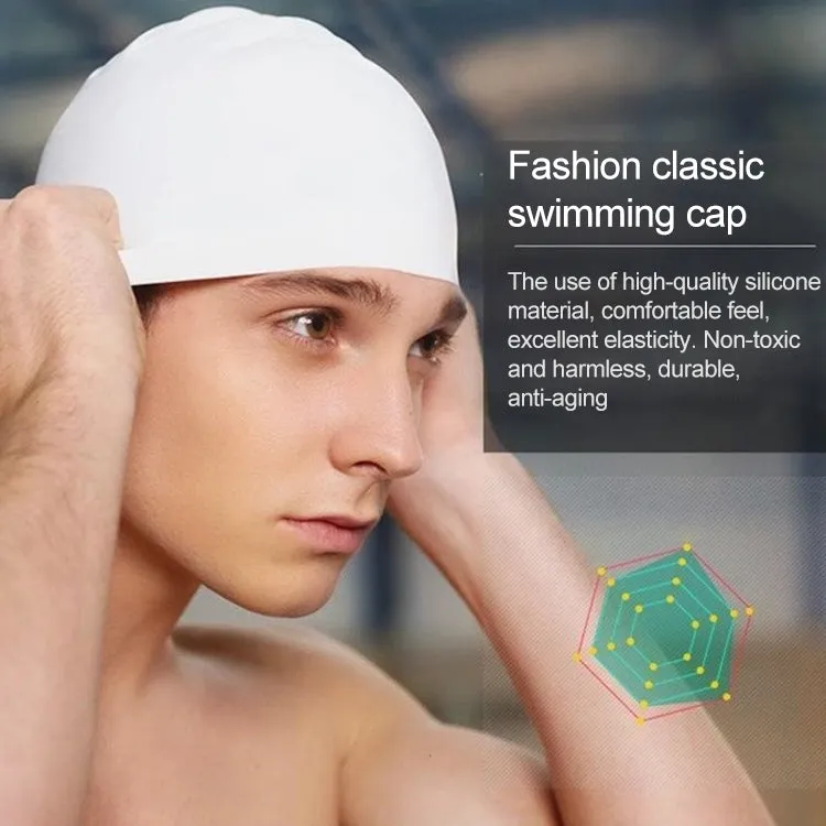 Glossy Seamless Pure Silicone High Elasticity Professional Swimming Cap(Blue)