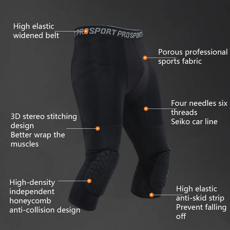 High Elastic Lycra Honeycomb Crash Pants Men Basketball Fitness Seven-tenths Sweatpants, Specification: L(Black)