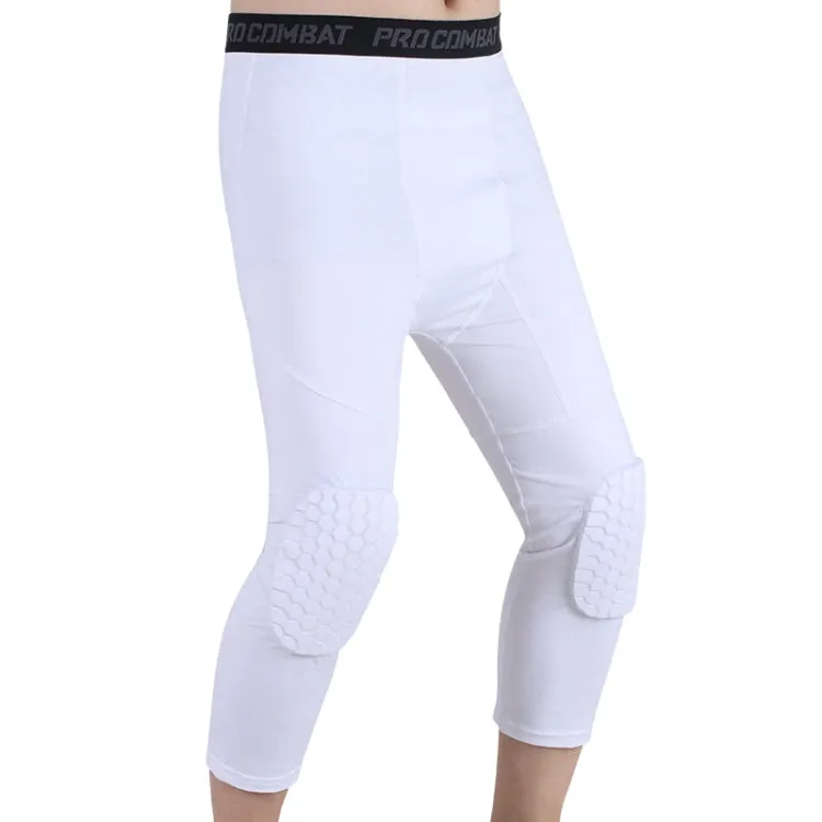 High Elastic Lycra Honeycomb Crash Pants Men Basketball Fitness Seven-tenths Sweatpants, Specification: XXXL(White)