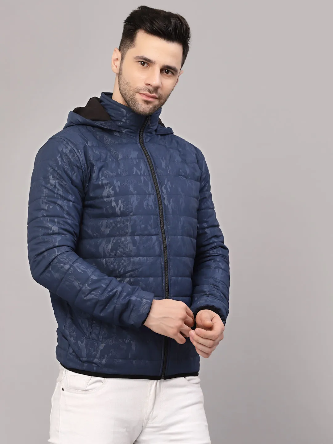 JUMP USA Men Blue Rapid-Dry Solid Sporty Jackets With Hood