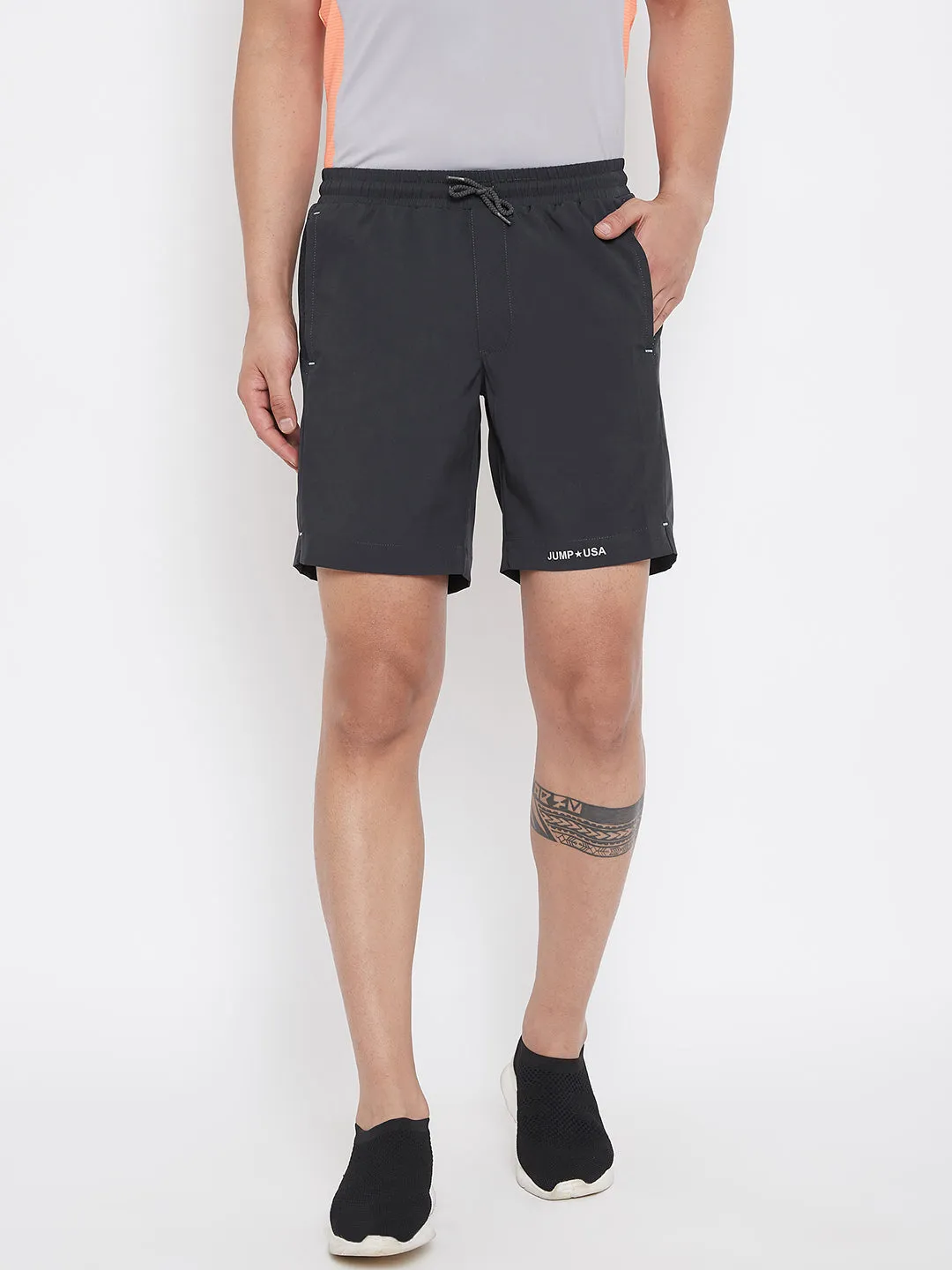 JUMP USA Men Charcoal Solid Regular Fit Sports Shorts