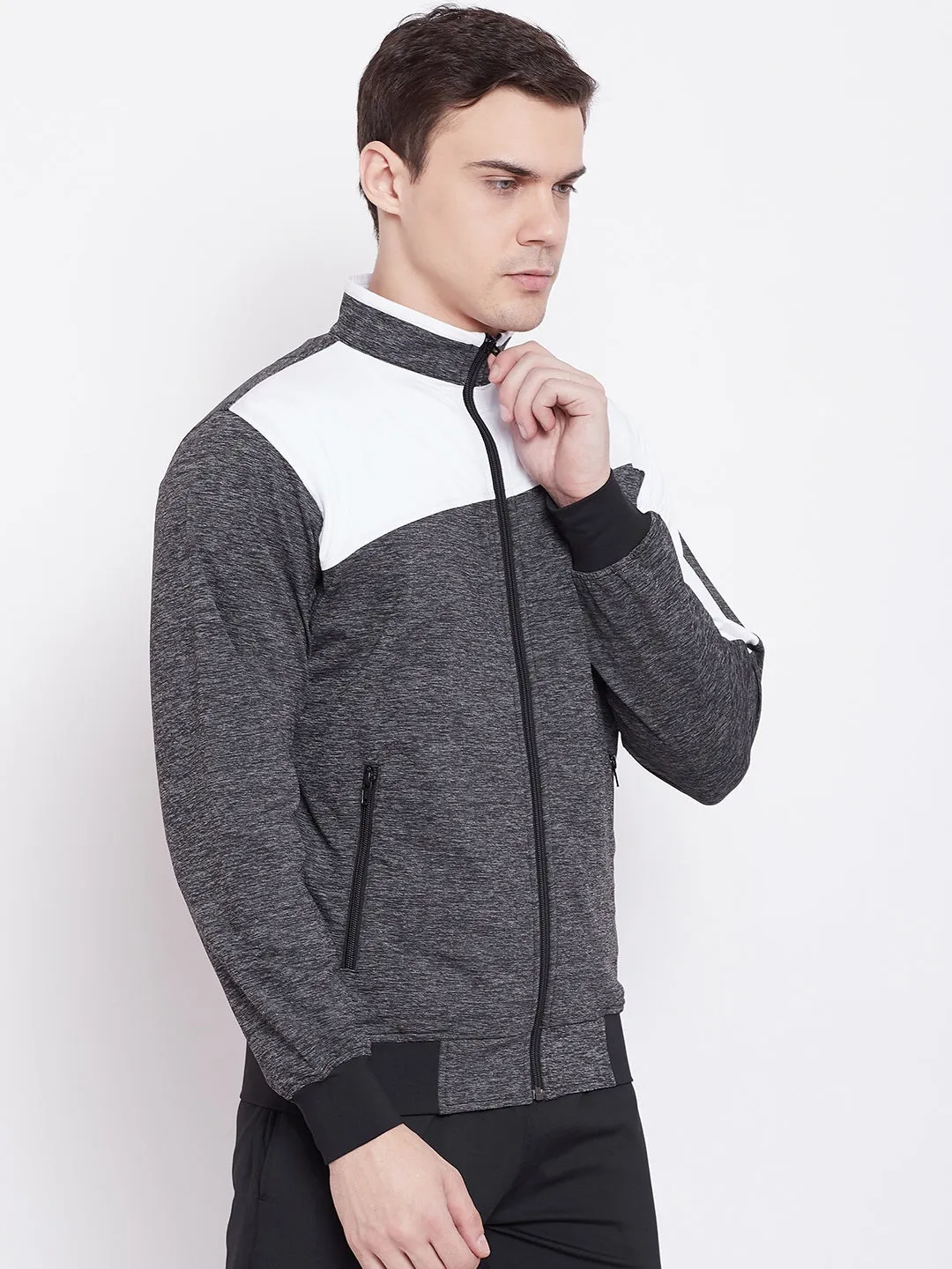 JUMP USA Men Grey & White Design Active Wear Sporty Jacket