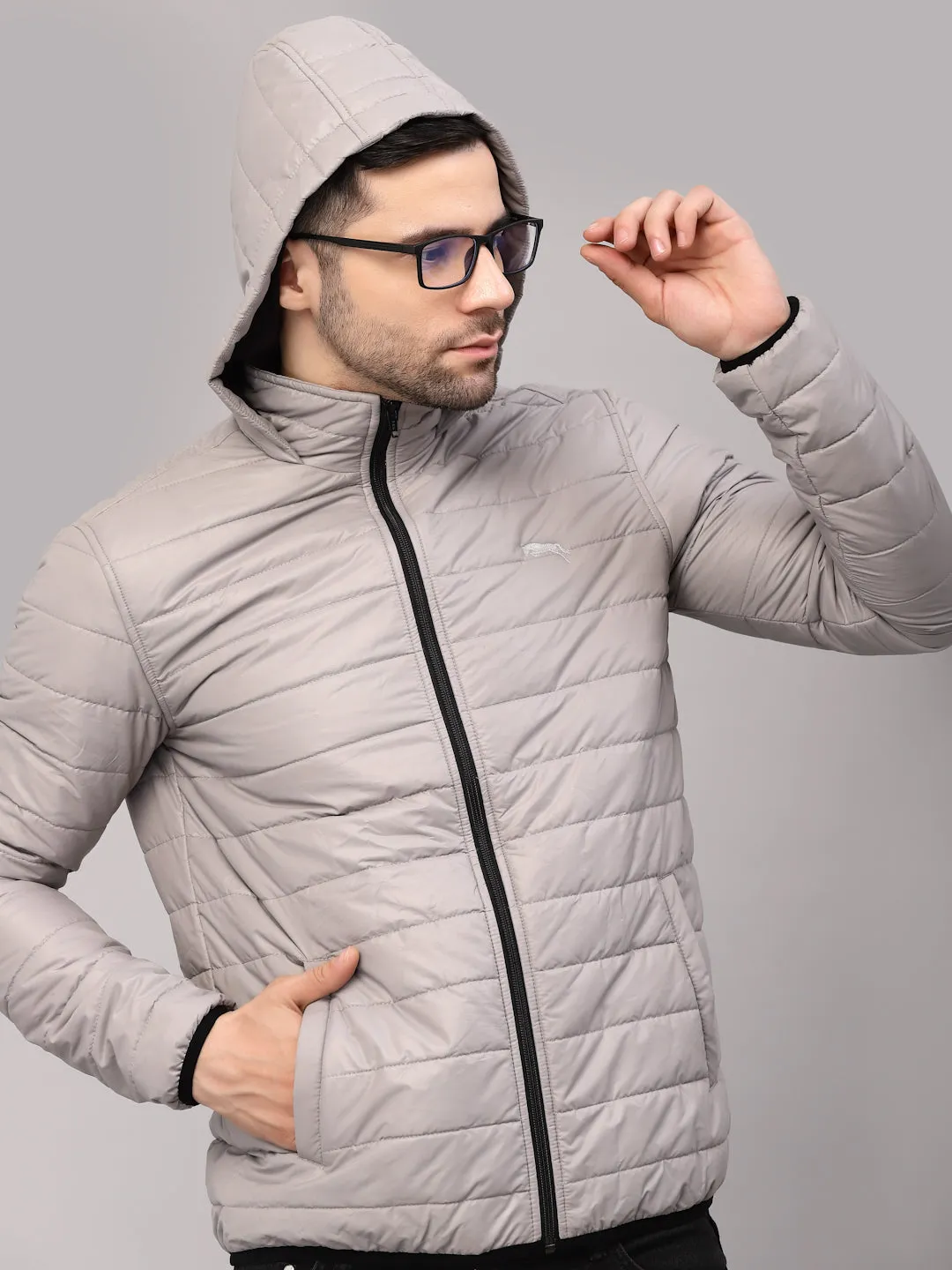 JUMP USA Men Grey Rapid-Dry Solid Sporty Jackets With Hood