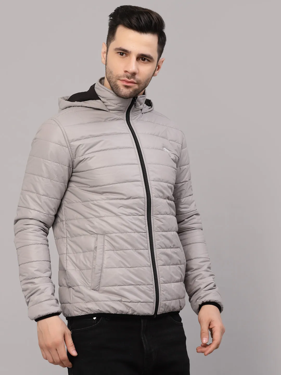 JUMP USA Men Grey Rapid-Dry Solid Sporty Jackets With Hood