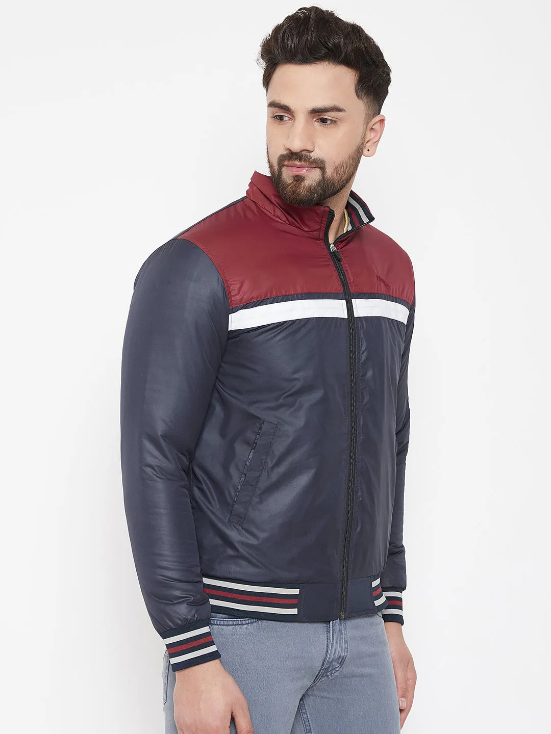 JUMP USA Men Navy Blue Colourblocked Padded Jacket