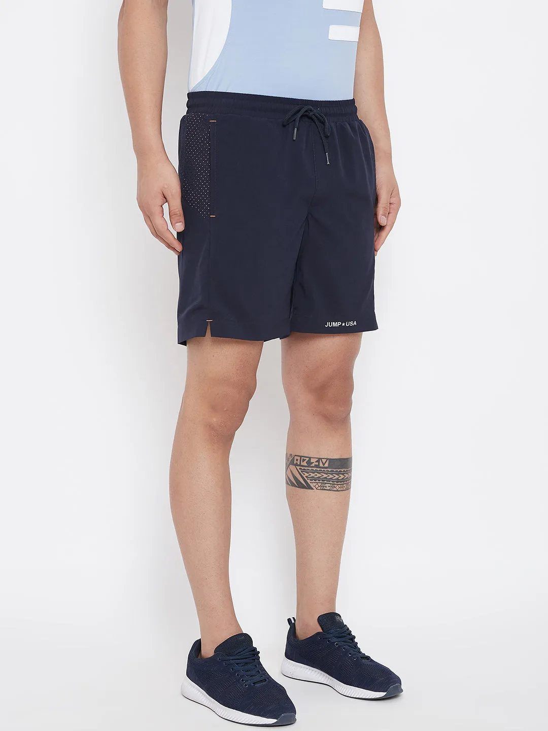 JUMP USA Men Navy Blue Solid Regular Fit Sports Shorts