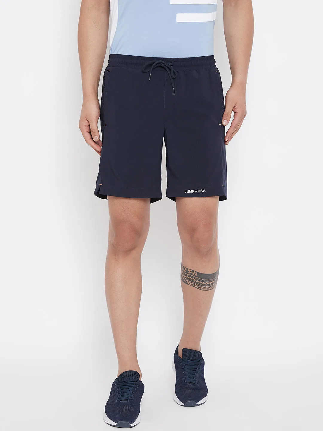 JUMP USA Men Navy Blue Solid Regular Fit Sports Shorts