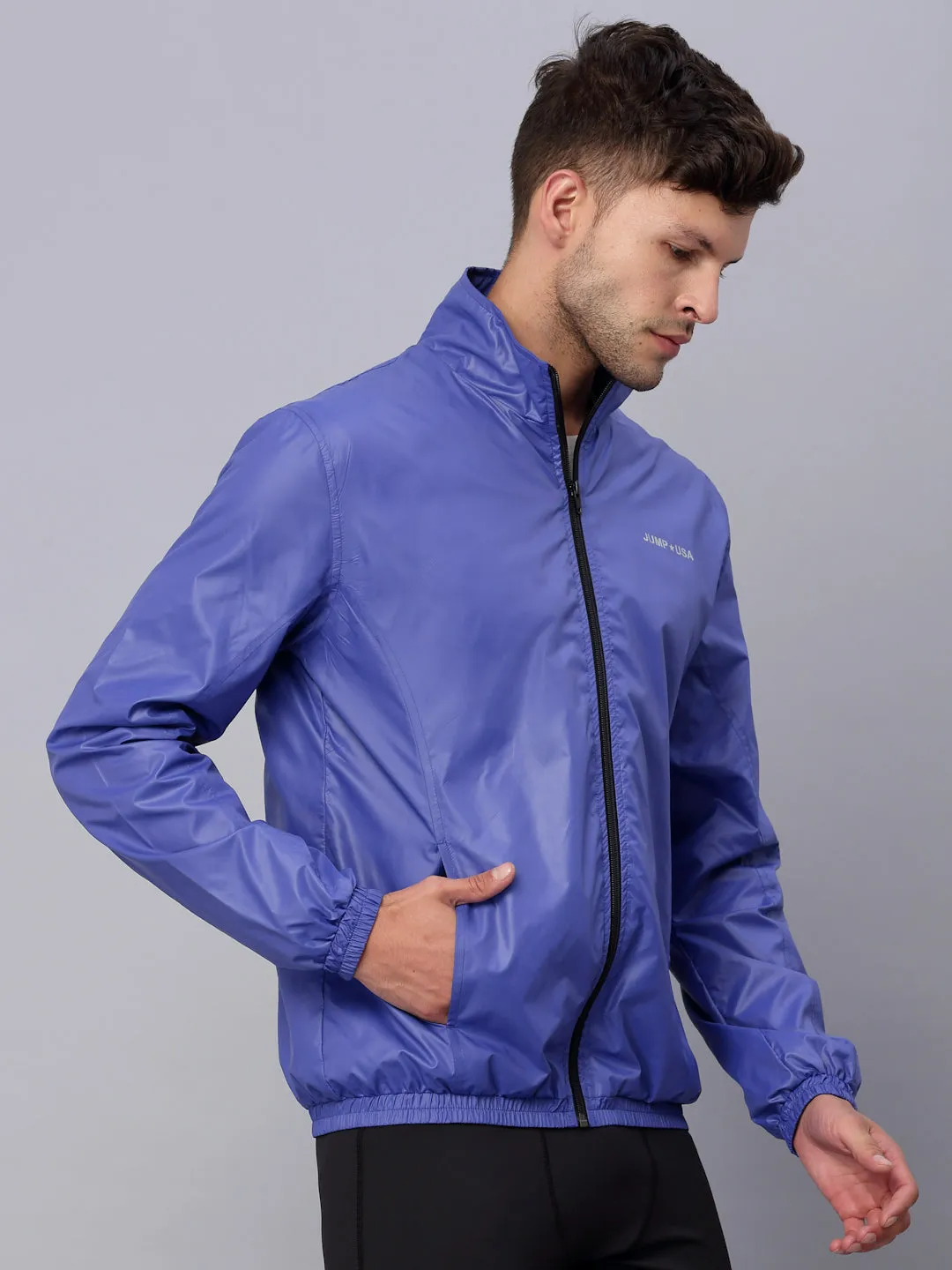 JUMP USA Men Royal Blue Rapid-Dry Solid Sporty Jackets