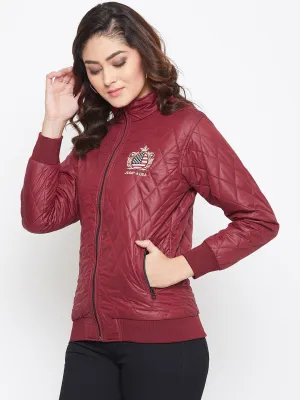 JUMP USA Women Maroon Self Design Jacket