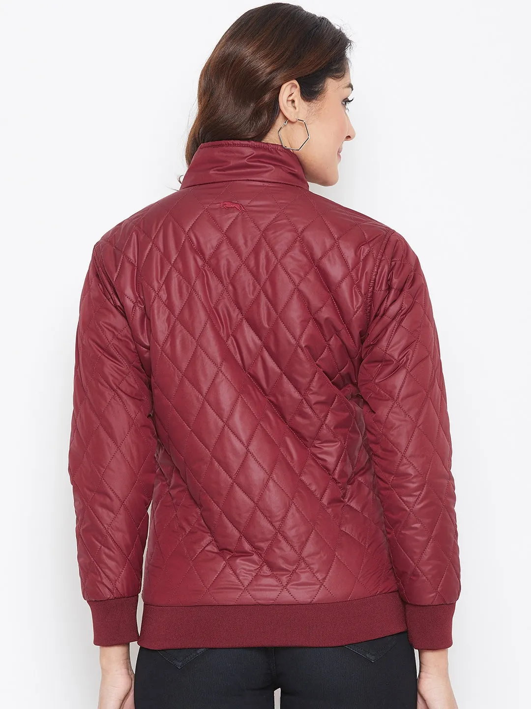 JUMP USA Women Maroon Self Design Jacket