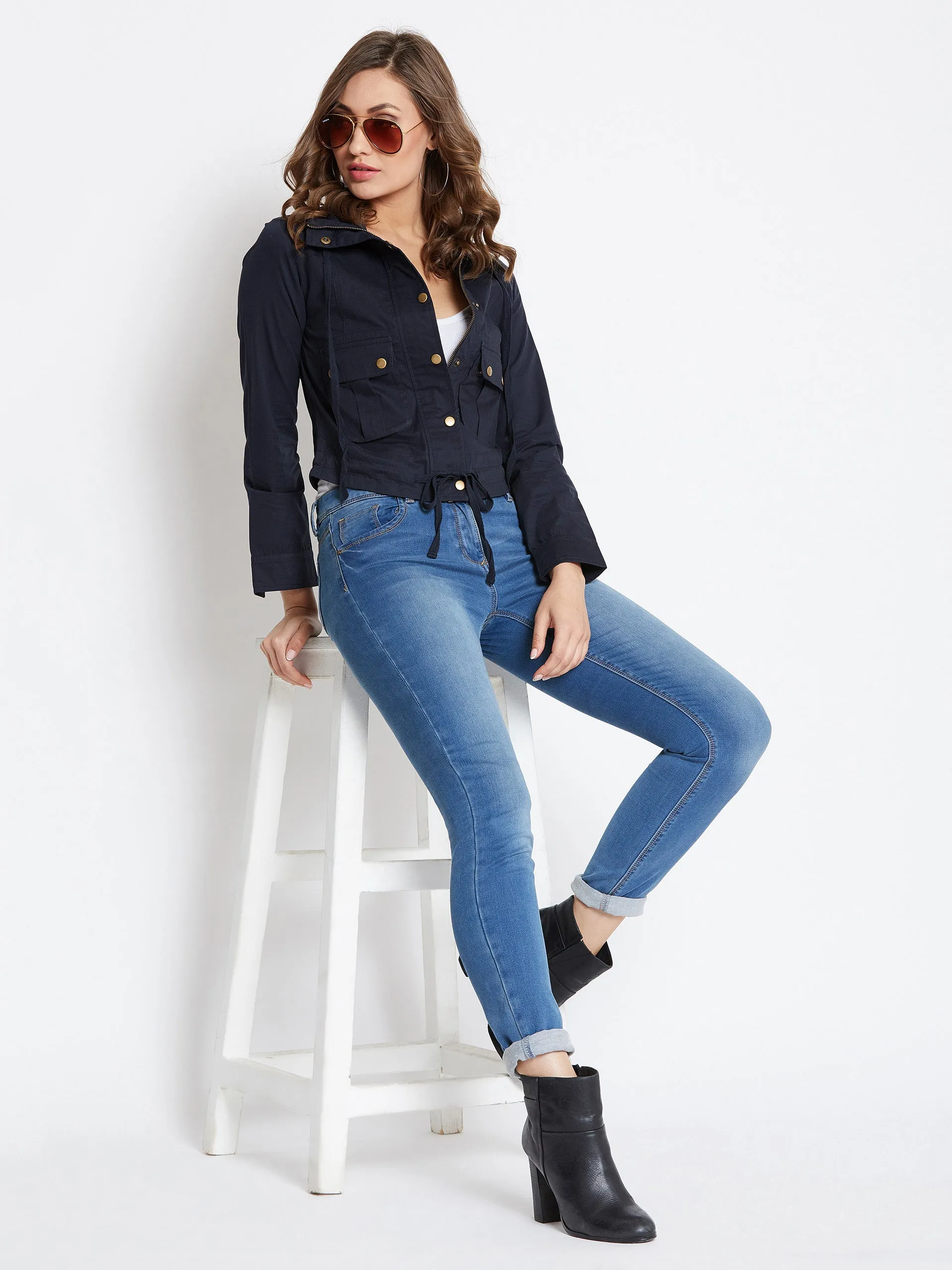 JUMP USA Women Navy Blue Casual Tailored Jacket