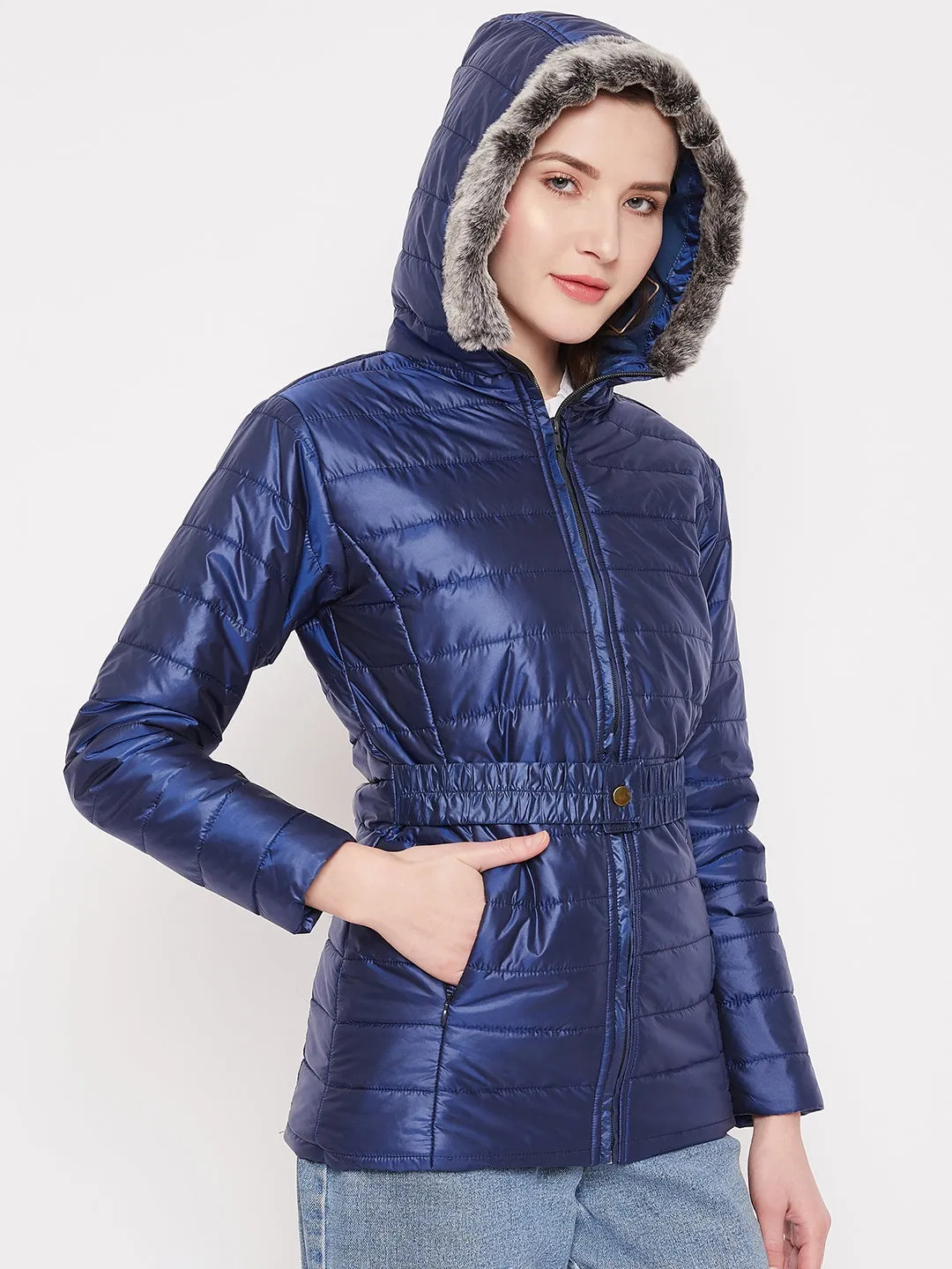 JUMP USA Womens Blue Hood Quilted Jacket