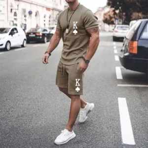 King Solid Khaki Sports T-shirt and Shorts Hawaiian Suit