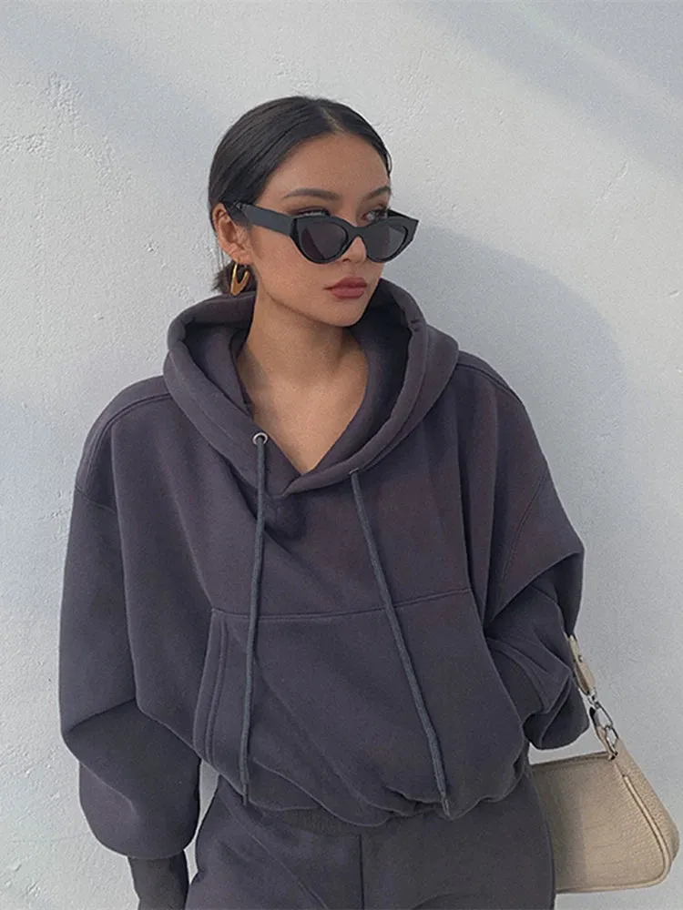 KIylethomasw Casual New Fashion Hoodies Suit Women Winter Spring Solid Tracksuit Two Pieces Set Sports Pullover Sweatpants Sweatshirt Mujer