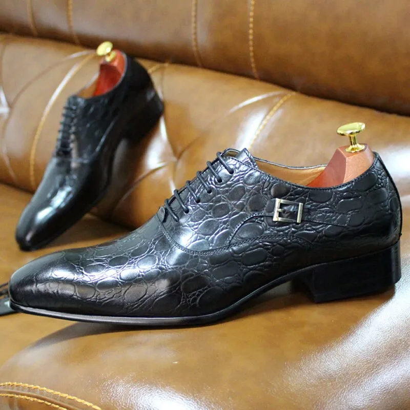 Luxury CrocLeather Pointed Toe Oxford Dress Shoes