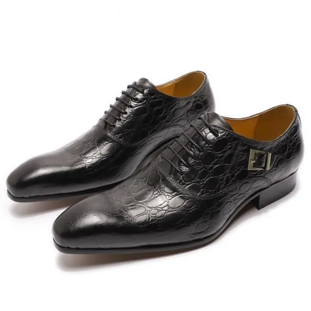 Luxury CrocLeather Pointed Toe Oxford Dress Shoes