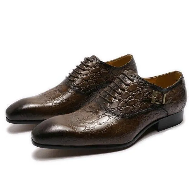 Luxury CrocLeather Pointed Toe Oxford Dress Shoes