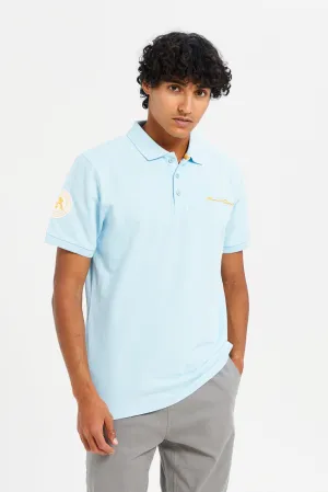 Men Blue Sports Varsity Polo Shirt