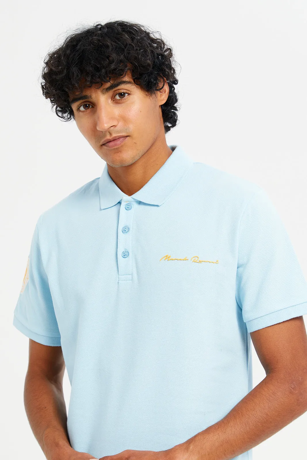 Men Blue Sports Varsity Polo Shirt